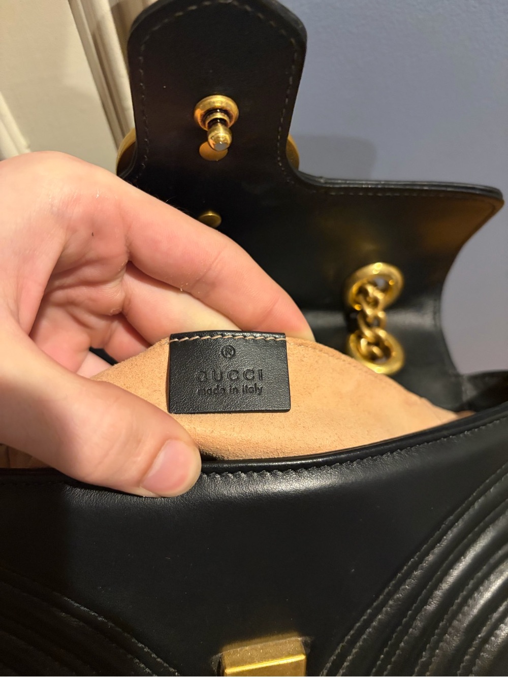 Gucci Black Leather Messenger Bag with Gold Hardware